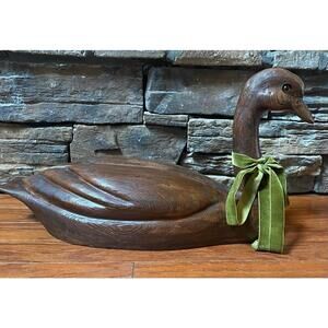 534 - Large Hand-Carved Wooden Goose Sculpture by Woodcrest – Signed Folk Art